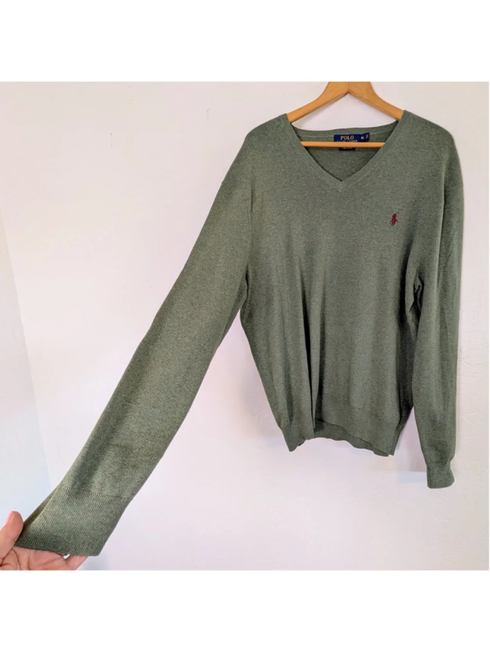 Polo Ralph Lauren Pima Cotton V Neck Sweater Mens XL Green Classic Logo Knit